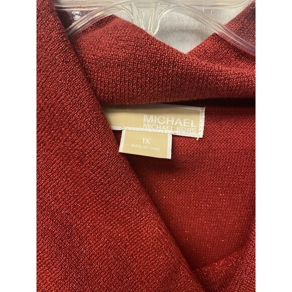 Michael Kors Red Shimmer Cowlneck S/S Sweater Size XL - Picture 3 of 7